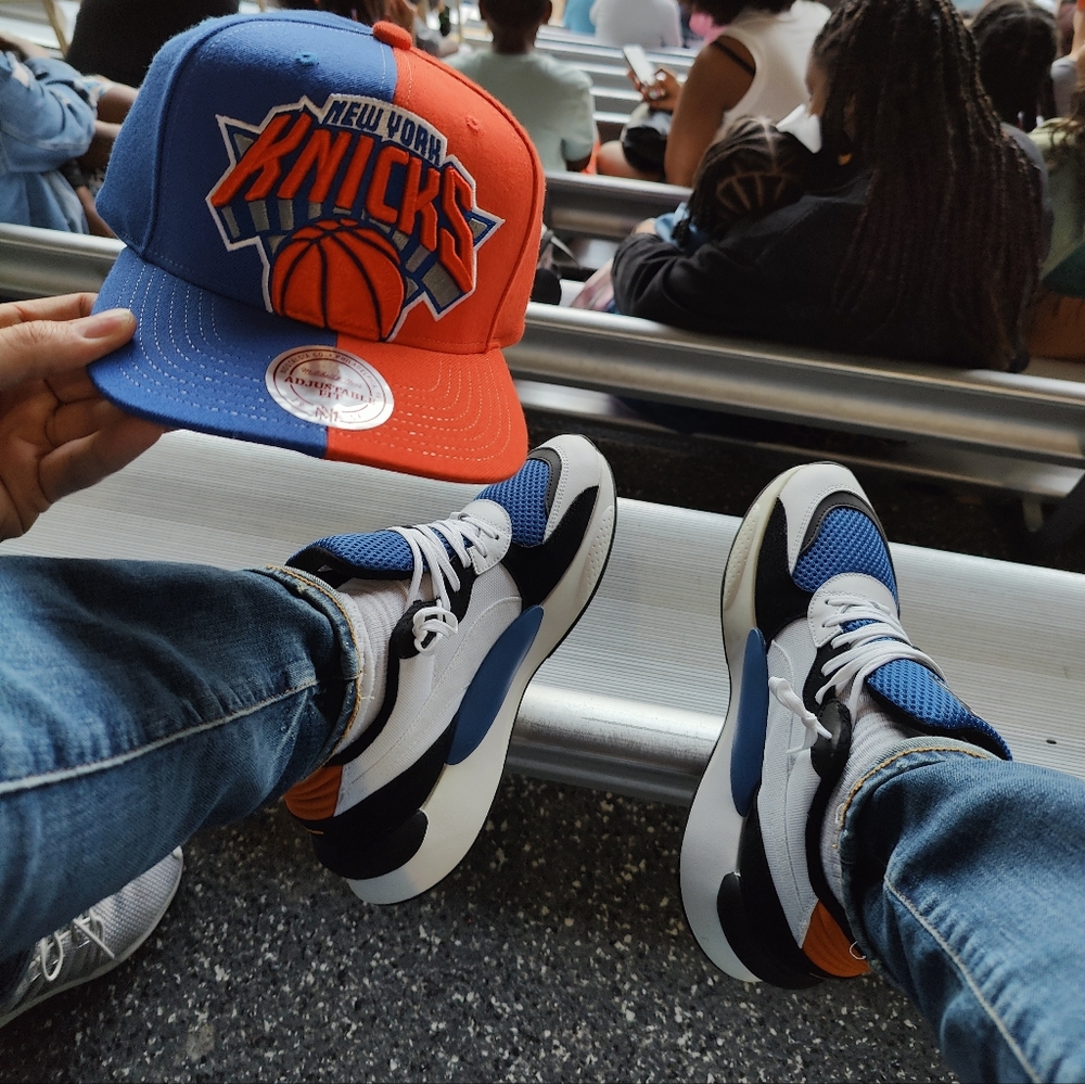 Puma RS-98 White and Blue Sneakers with Orange Accents Sz 8.5